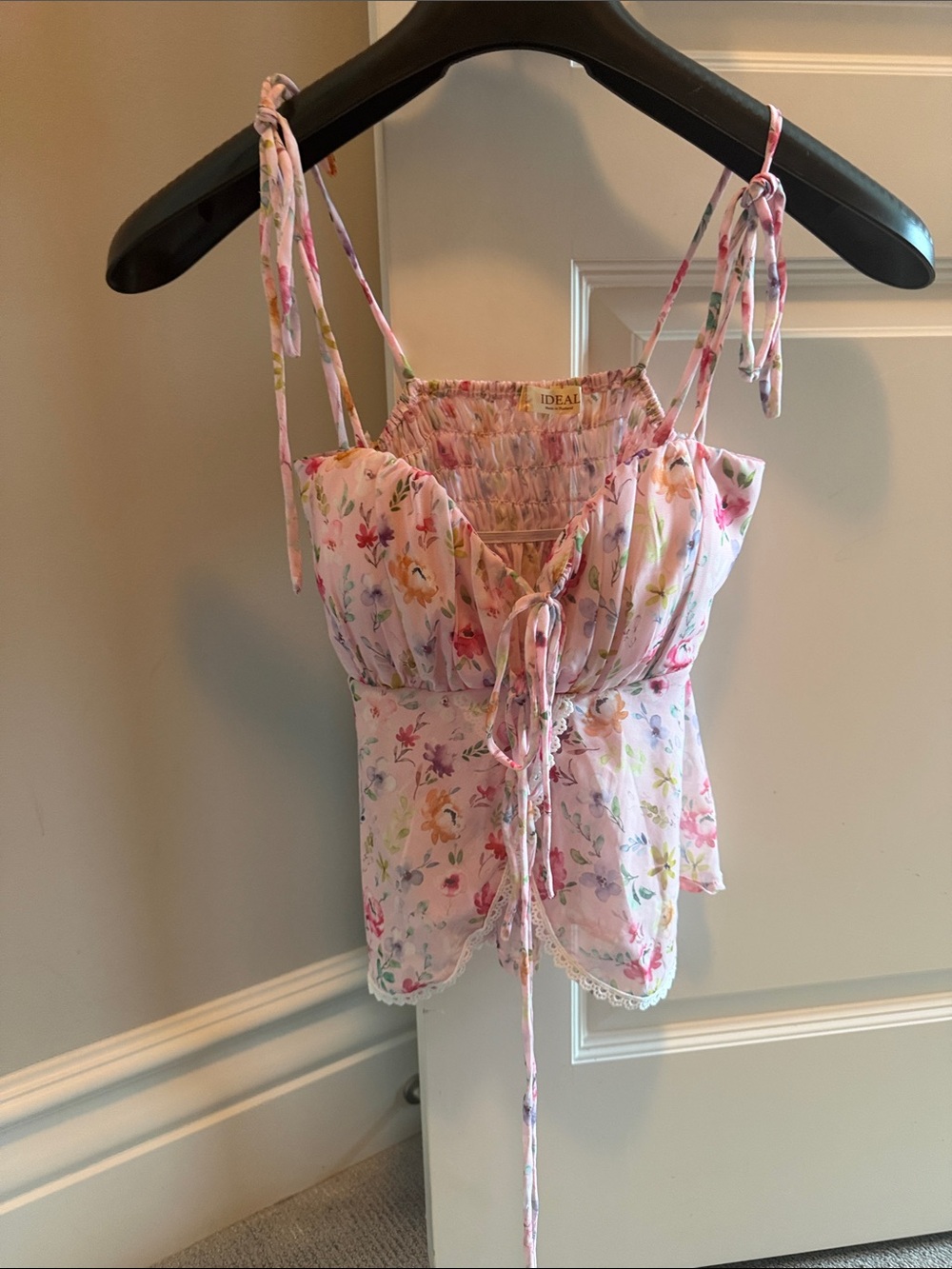 Light Pink Floral Tie-Front Cami Top by IDEAL